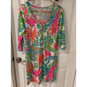Lilly Pulitzer‎ Floral Tunic Dress 3/4 Sleeve V-Neck Casual Colorful